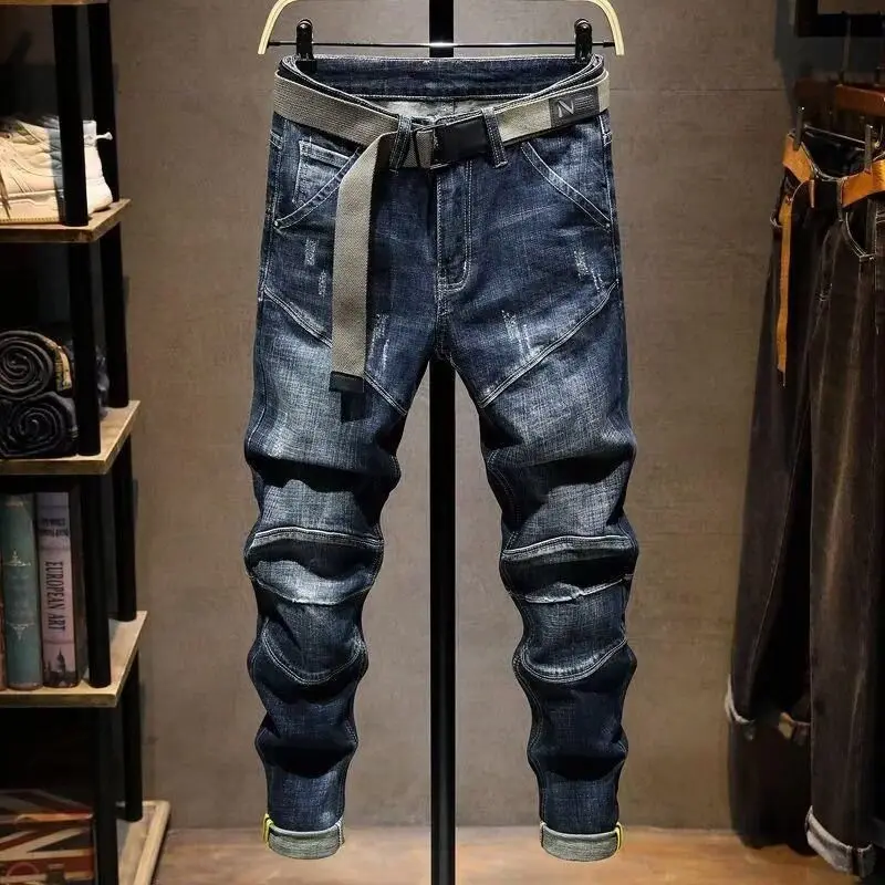 New Casual Slim Fit Denim Spring and Autumn Scratched Details and Pencil Pants Style Cargo Luxury Clothing Boyfriend Jeans