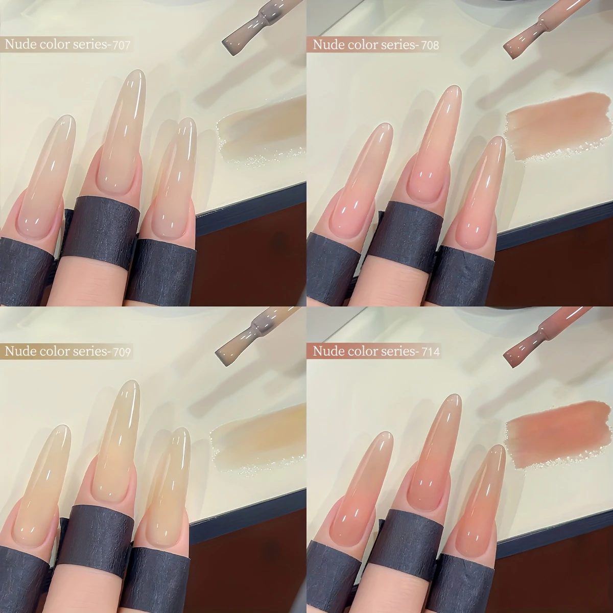 Trendy Gel Nail Polish Collection: Icy Clear, Nude, and Pink Shades with Salon-Grade Finish