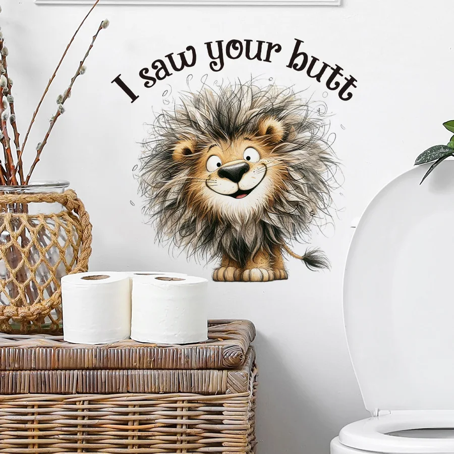 1cs Loute Cartoon Lion Toilet Stickers Creative Stickers Wall Bathroom Waterproof Family Bathroom Decoration