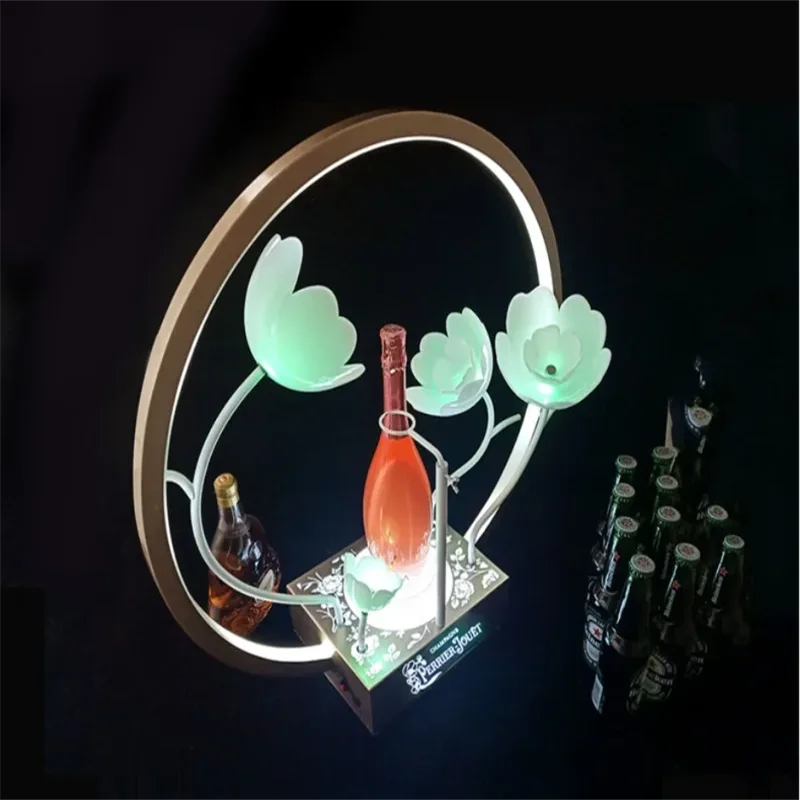 New Lotus Flower LED Circle Metal Ring Perrier Jouet Champagne Bottle Presenter For Night Club Lounge Party Decoration