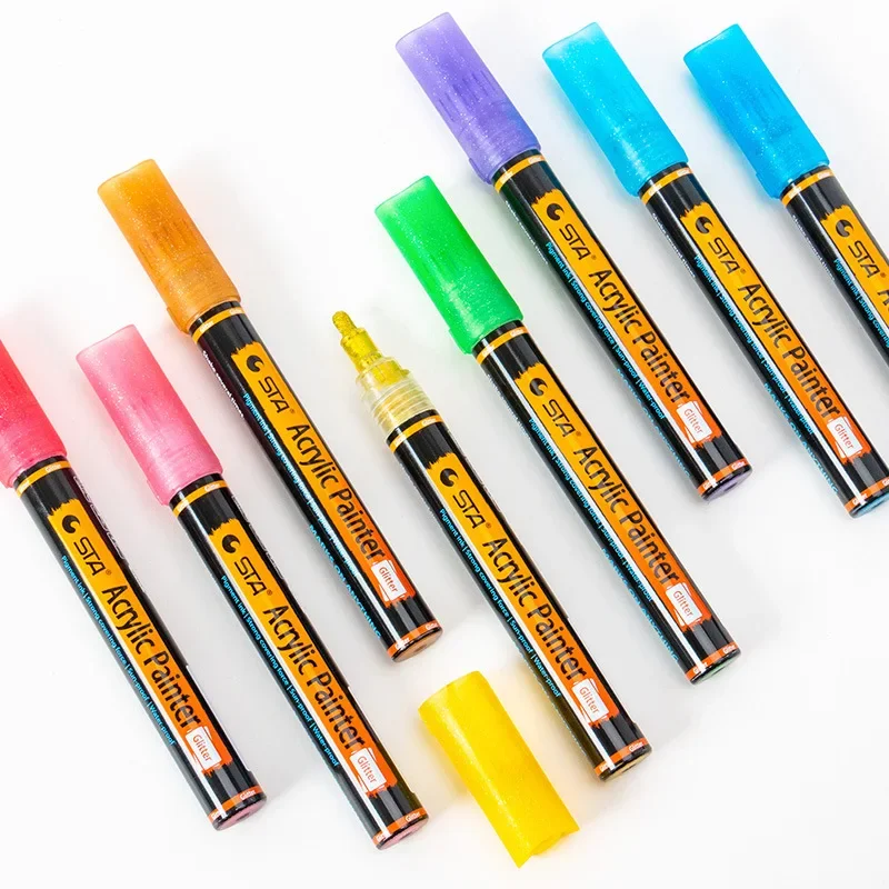 Sta 1000A 수성 8 색 2mm 플래시 아크릴 마커 세트 DIY 손으로 그린 ??낙서 색칠 마커