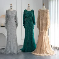 Luxury Dubai Gold Mermaid Evening Dresses with Cape Shawl Arabic Formal Prom Dress for Women Wedding Party 117 1