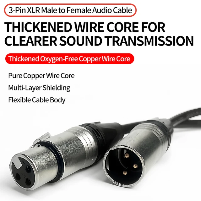 1M/2M/3M/5M/10M Gold-Plated 3-Pin XLR Male-Female Audio Cable - 3X0.75mm² (3X18AWG) Pure Copper Core for Professional Use 2