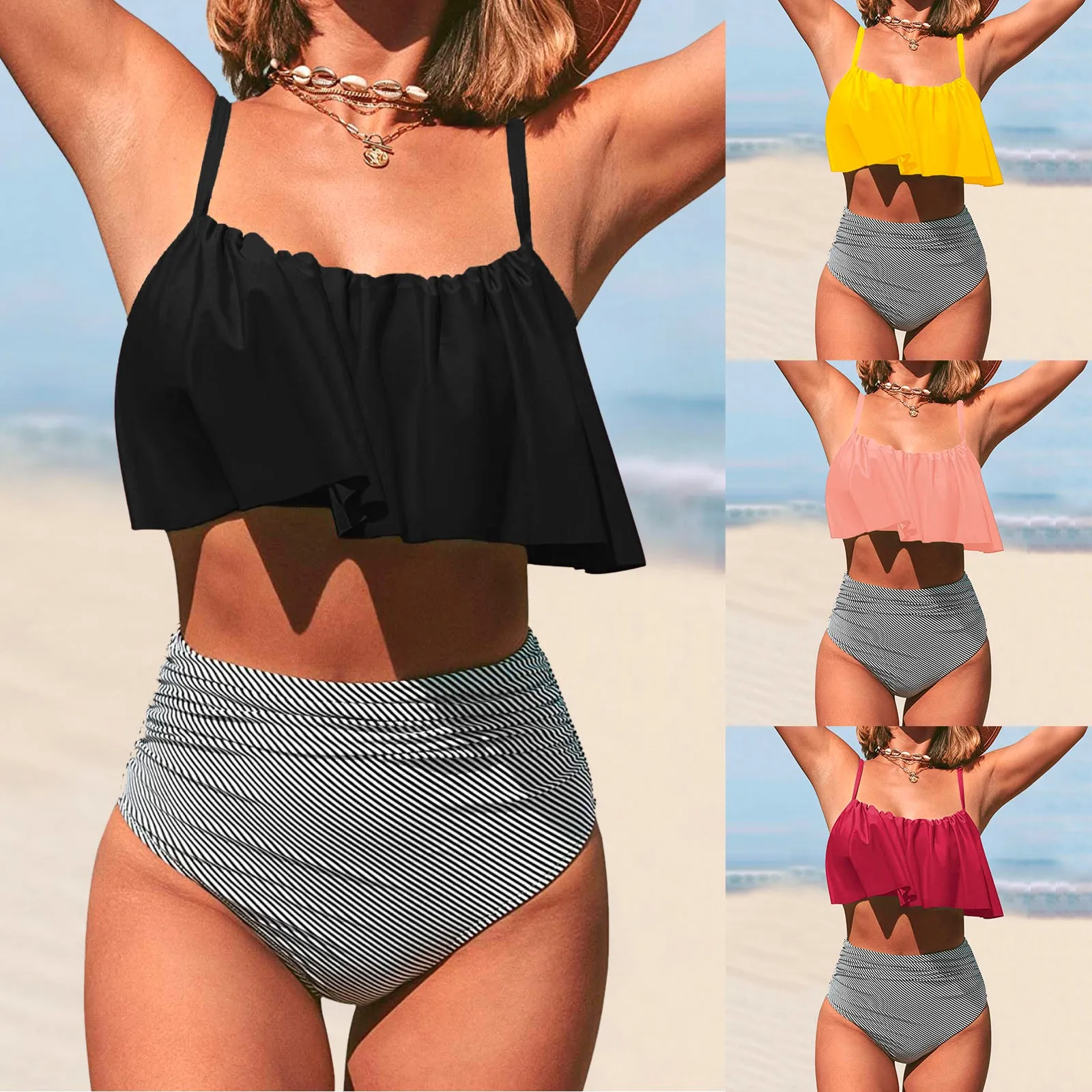 

Женский комплект бикини с высокой талией, купальник с оборками и оборками