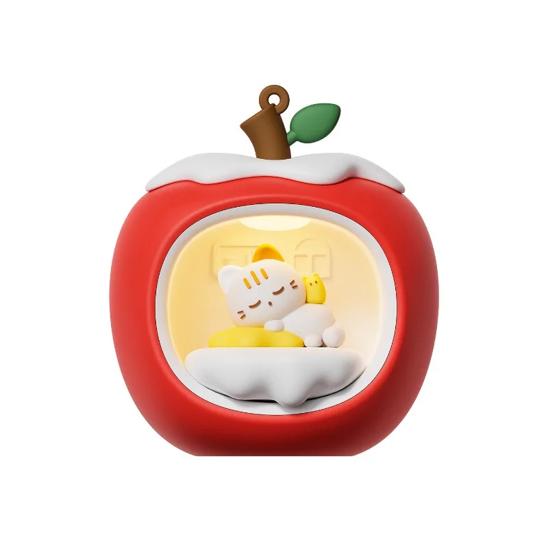 Christmas Apple Night Light - USB Rechargeable Cat Companion Sleep Lamp | Bedroom Decor Home Gift Ambient Lighting Convenient