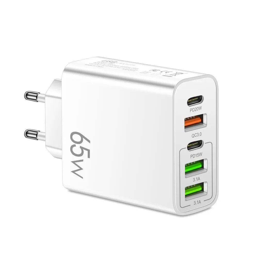 Multi Port USB Charger PD 65W Fast Charging Charger Power Adapter EU/US/UK Plug