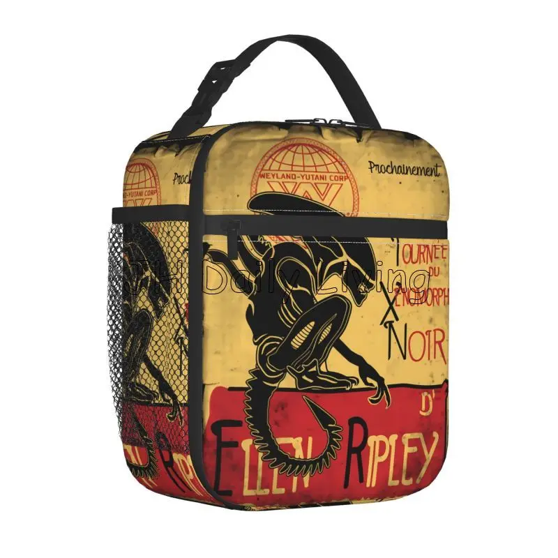 Vintage Tournee Du Xenomorphe Noir Essential Insulated Lunch Bag Alien Ellen Ripley Portable Waterproof Thermal Cooler Tote Bags