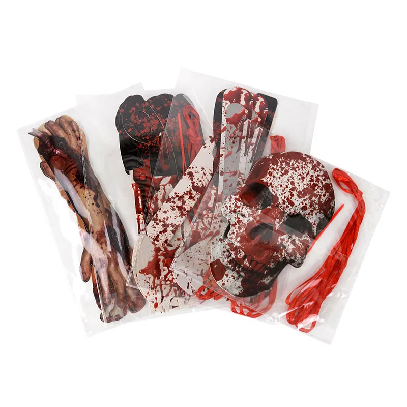 Halloween Terror Bunting Girlande Blut Hand Fuß Skelett Banner Girlande Set Happy Halloween Party DIY Hängende Dekoration Requisiten – Detail 8