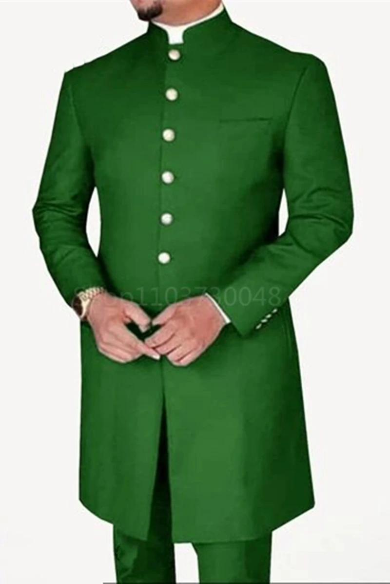 Fashion Style 2 Pieces Men Suits Long Coat with Pants Smart Casual Men's Business/Wedding Suits Single Breasted Jacket Trousers