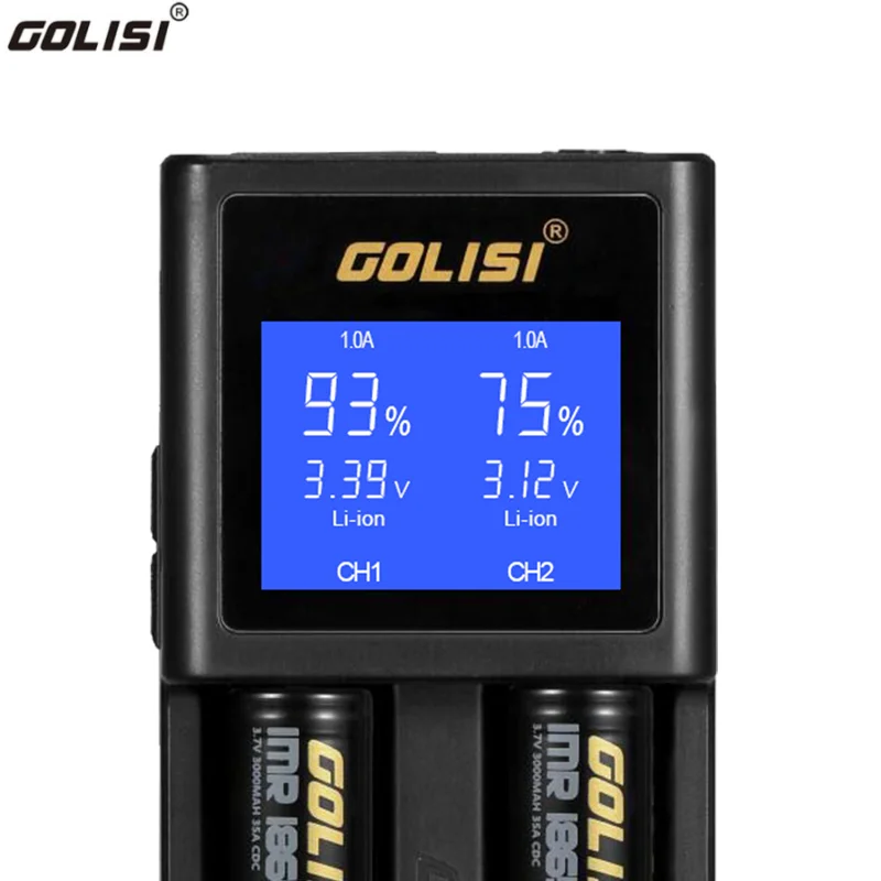 Original Golisi s2 Carregador de Tela Lcd Maior Compatível com 20700 26650 18650 Li-ion Recarregável 2-slots - Image 5