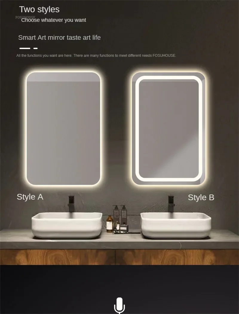 Description Picture 6 of itemModern Smart Bath Mirrors Square Touch Screen Bathroom Mirror Home Wall-mounted Lighted Anti-fog Makeup Mirrors Bathroom Fixture
