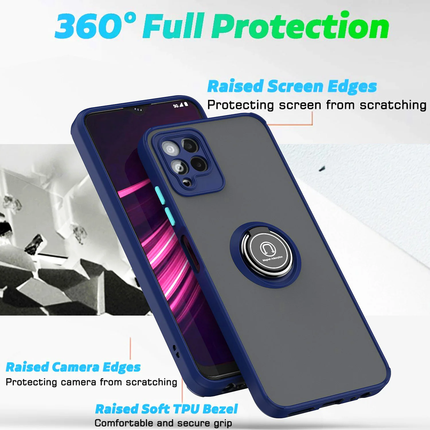 Magnetic Kickstand Shockproof Heavy Duty Phone Cover with Metal Ring