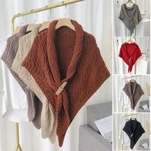 

Multifunctional Triangle Shawl For Ladies Knitted Shoulder Wrap With Pu Strap Buckle For Any Season Wedding Party Foulard Femme
