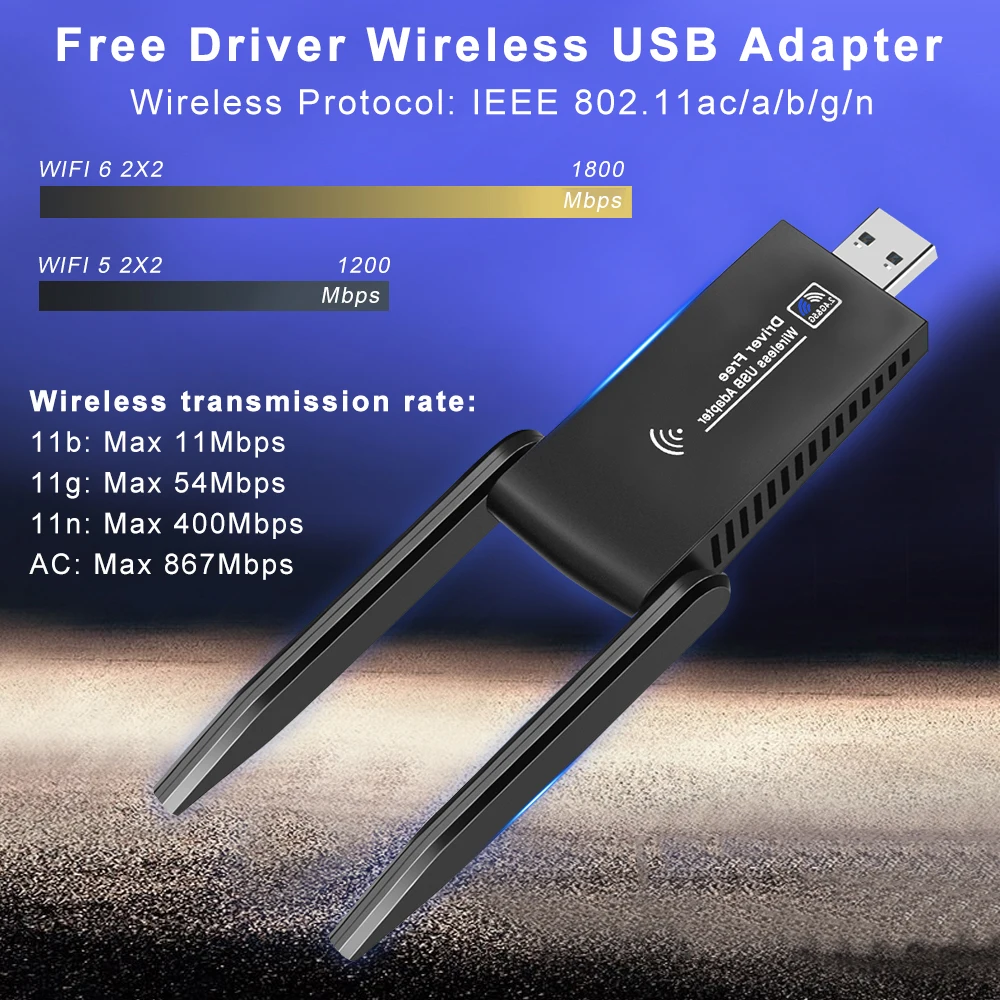 PC 노트북 태블릿용 USB 3.0 와이파이 어댑터, 듀얼 밴드 2.4G 5G 무선 네트워크 카드 드라이버, 무료 블루투스 와이파이 어댑터, 1300Mbps