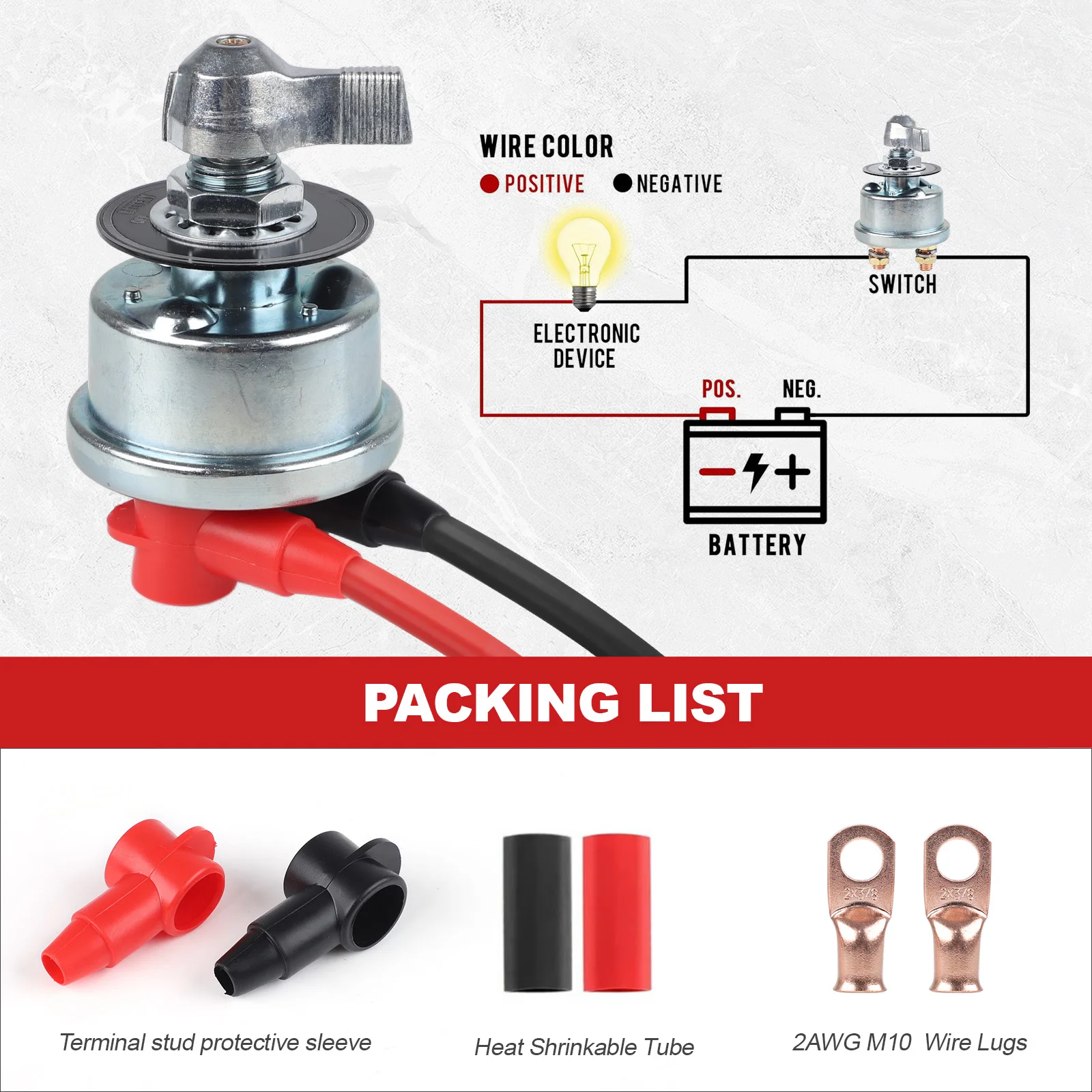 12-48V 250A M10 Silbermetall-Batterietrennschalter für Boot, Auto, Wohnmobil, LKW – Stromunterbrecher-Kit – Detail 4