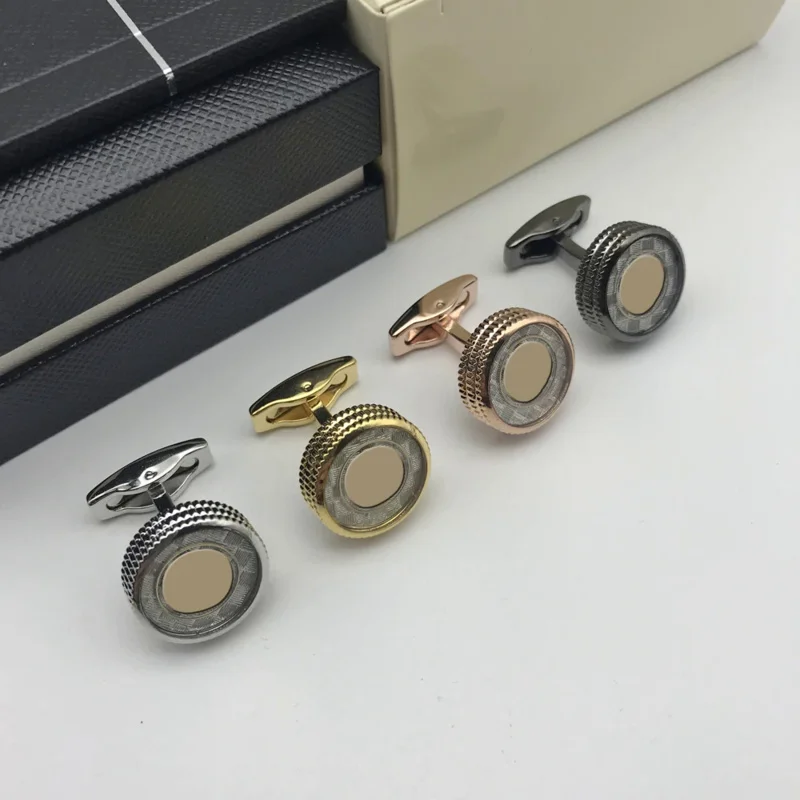 

Luxury MB Classic Design Cuff Link With Six Star Branding Round Glass Surface Mirror Surface Cufflinks Button Box Set