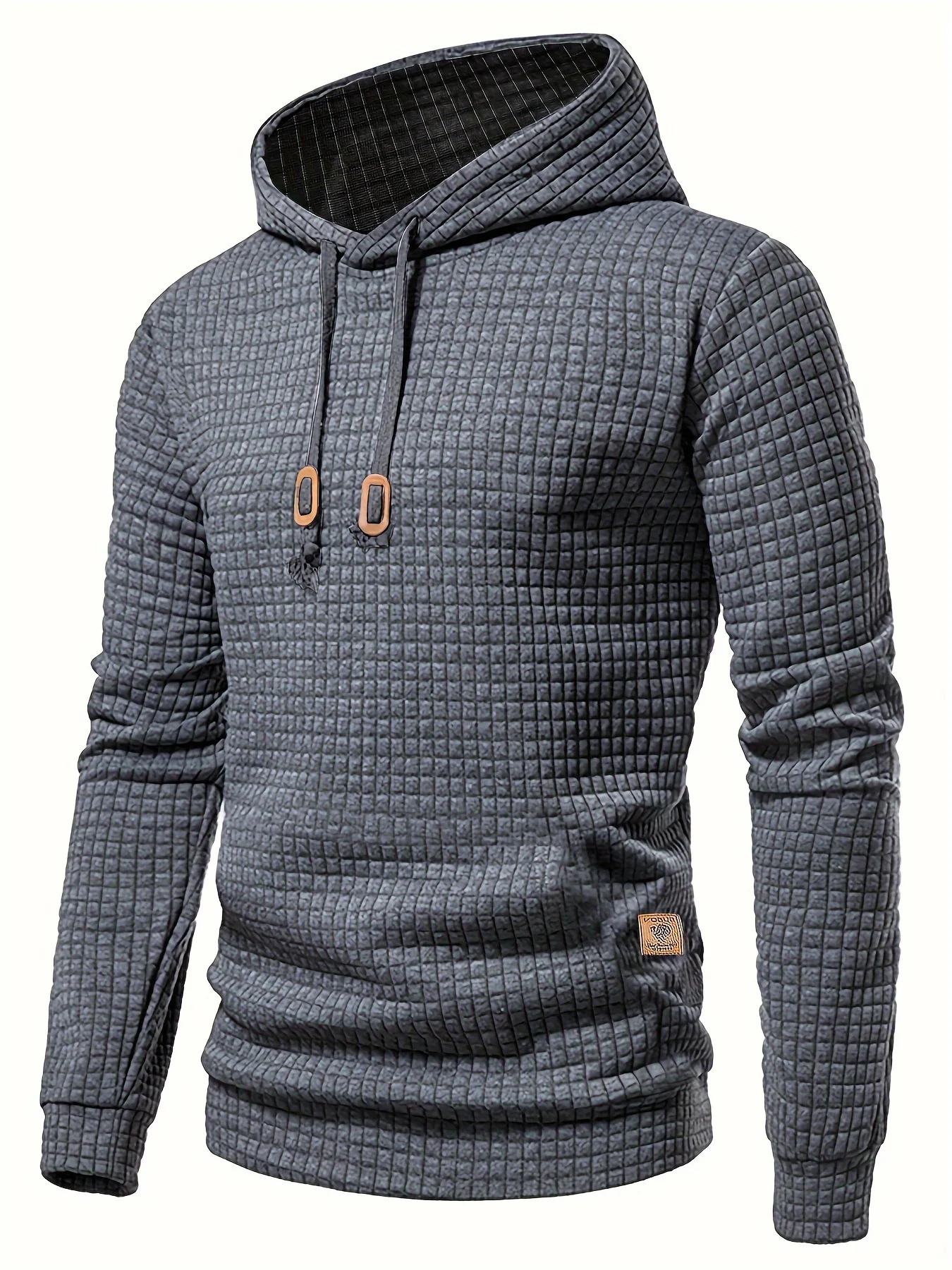 Waffle Pattern Hoodie, Cool Hoodies For Men, Men's Casual Solid Pullover Hooded Sweatshirt Streetwear For Winter Fall, As Gifts 5