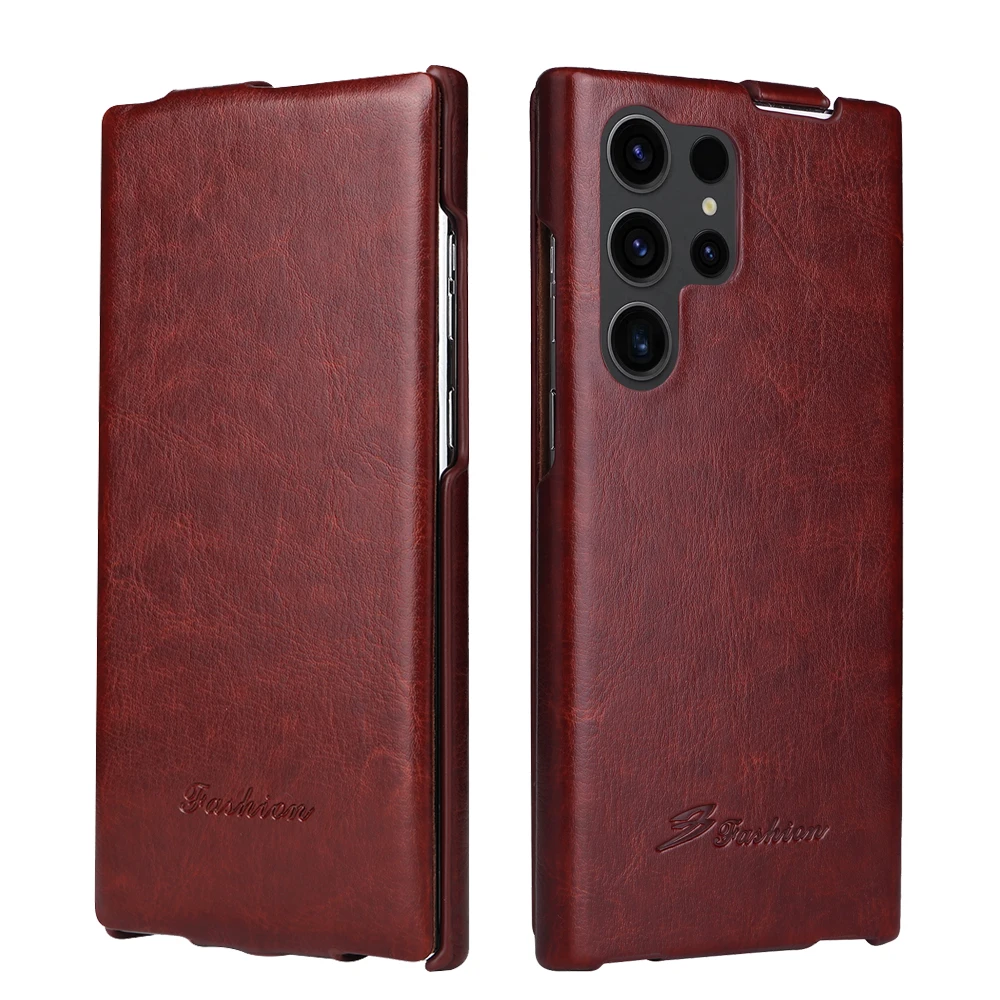 Retro Vertical Flip Genuine Leather Phone Case - Premium Hard Back Cover
