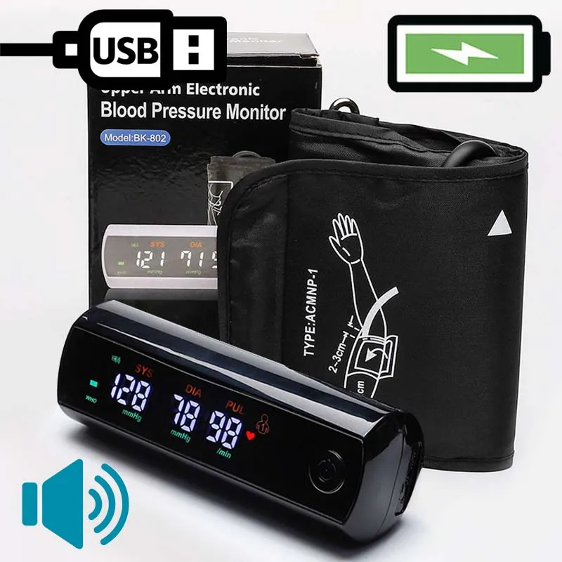 Blood Pressure Monitor Blood Pressure Meter Rechargeable LI-ION Battery Digitization Russian Voice LCD Large Screen Sphygmomanometer Arm Blood Pressure Monitor Tonometer