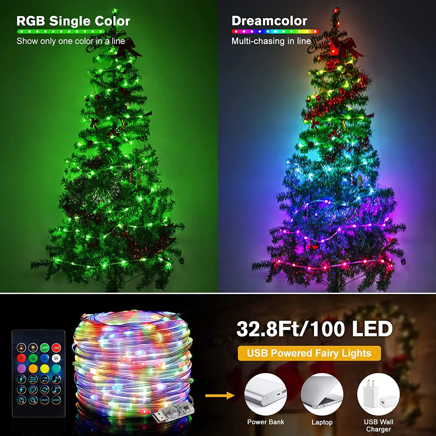 10m 100led Fairy Lights Christmas Tree Decoration 5v Usb Power Flexible  Garland Waterproof Led String Lights With Remote Control - Lighting Strings  - AliExpress