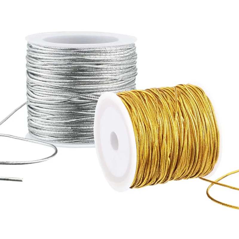 Gold And Silver Cored Elastic Rope 1mm Round Rope DIY Jewelry Making Thread Cord Garment Sewing DIY Handmade craft elastic cord for jewelry