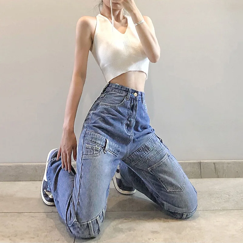 2023 Autumn Fashion Vintage Patchwork Jeans Women Outfits Summer Y2K High Waist Casual Pant Goth Streetwear Bell Bottom Jeans