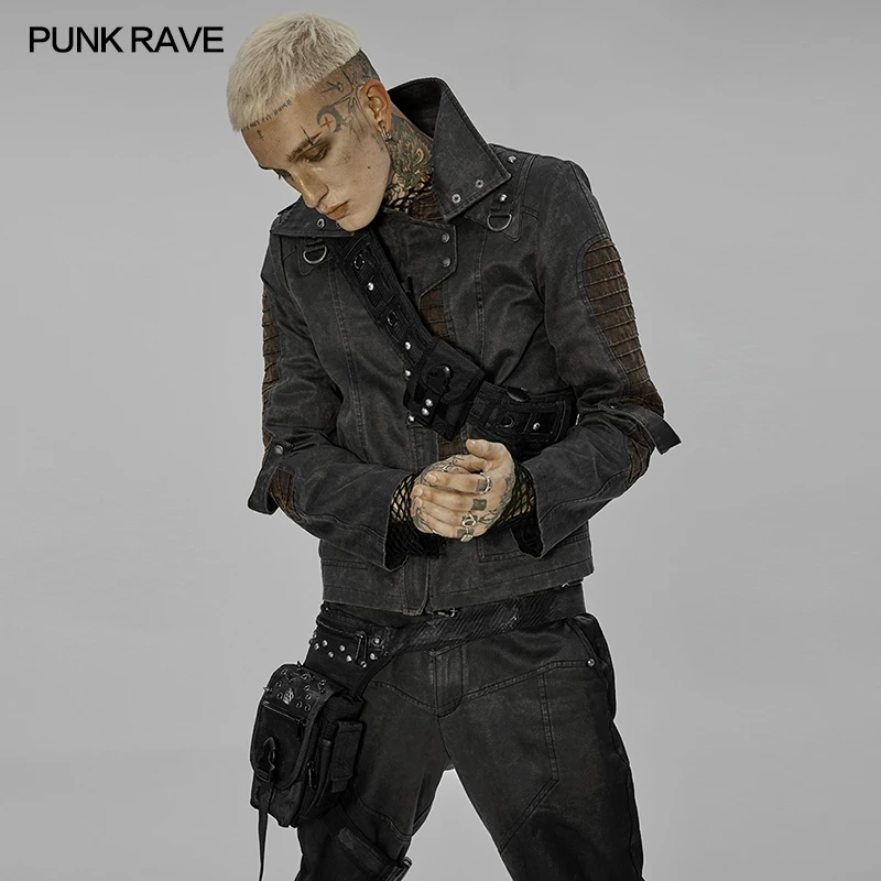 

PUNKRAVE Mens Punk Belt Post-apocalyptic Style Personalized Rivets Eyelets Decoration Club Novelty Accessories Belts Bag