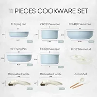 11pcs Induction Kitchen Cookware Sets Non Stick with Removable Handle, RV Cookware Set, Oven Safe, Baby Blue 2