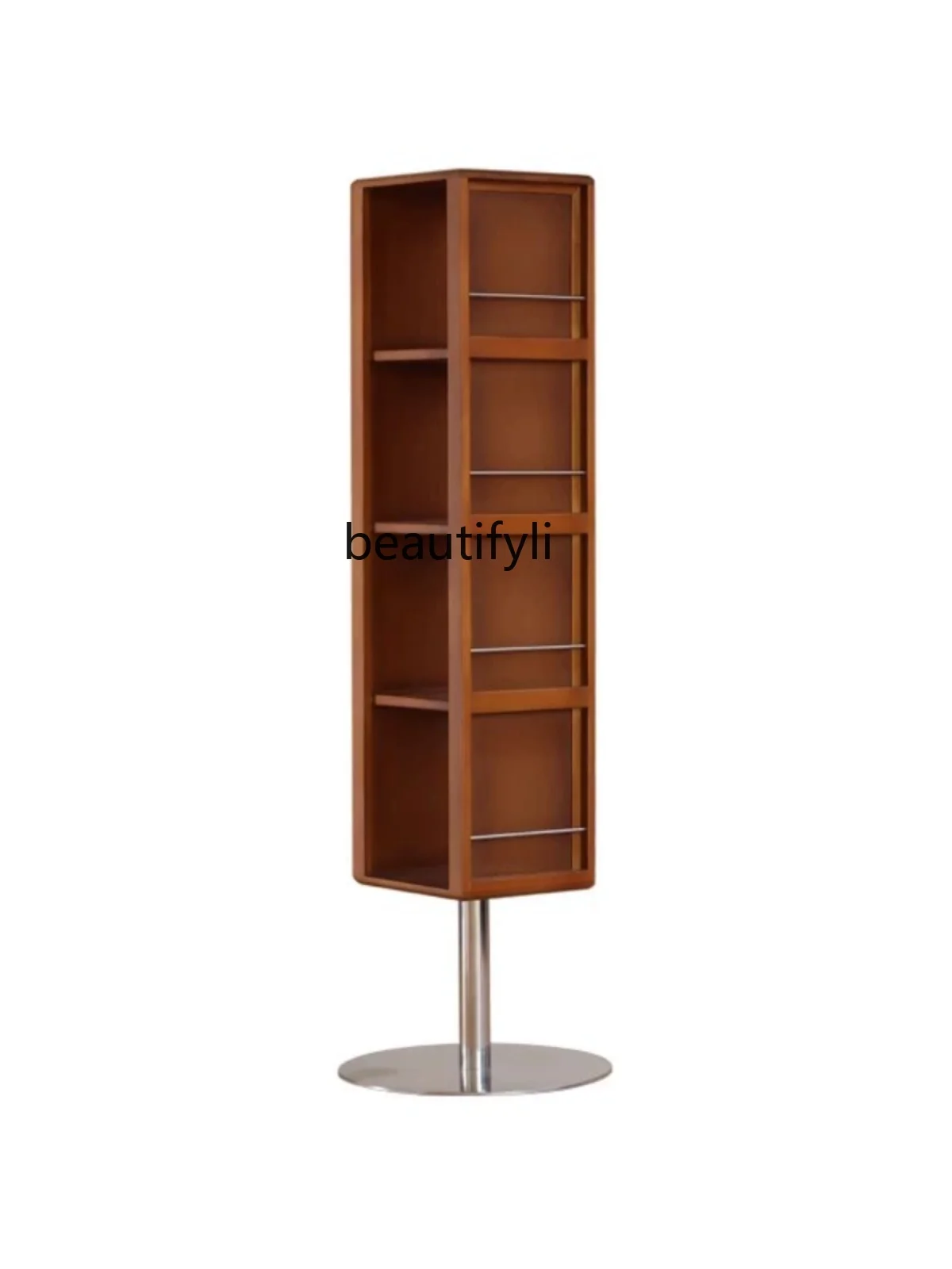 

Solid Wood Rotating Mirror Floor Standing Storage Cabinet 360 Degrees Storage Magazine Cabinet Full-Length Mirror
