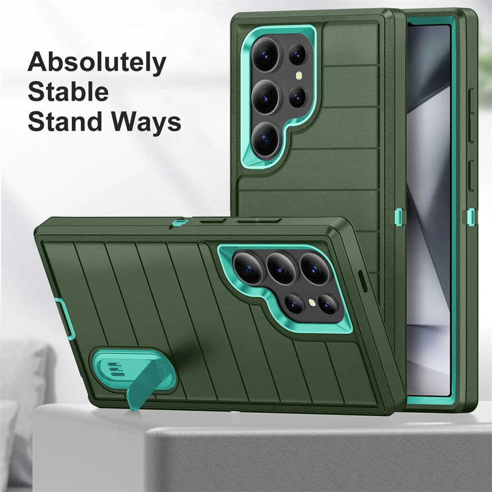 Nova capa de proteção híbrida 3 em 1 Defender para Samsung Galaxy S24 Ultra Kickstand Body Cover Funda S24Plus_voghion.com