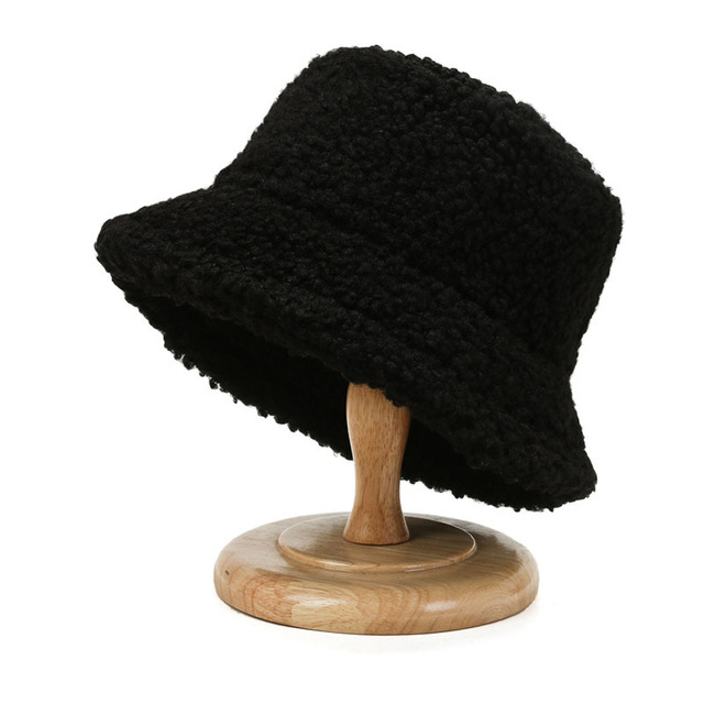 Wool Faux Fur Bucket Hat Winter Warm Teddy Velvet Hats for Women Lady Thicken Bob Panama Outdoor Fisherman Hat Caps