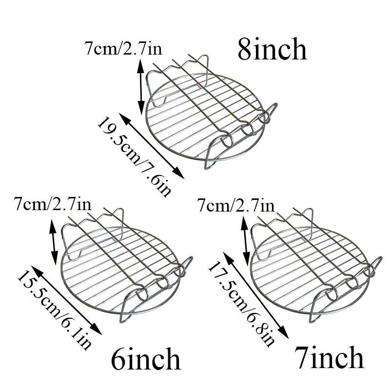Description Picture 3 of item6/7/8 Inch Tray Baking Air Fryer Rack Kitchen Grill Holder Air Fryer Accessories Baking Tray Double Layer Round Barbecue Rack