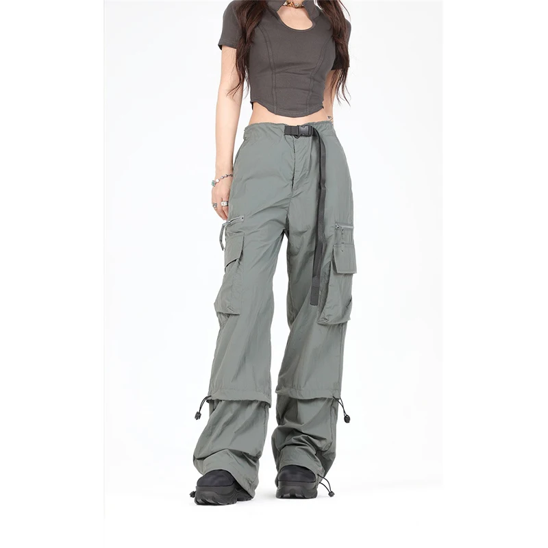 

NXXTRESS Drawstring Pocket Cargo Pants Summer Casual Y2K Wide Leg Joggers Streetwear Sweatpants Korean Baggy Trousers Unisex