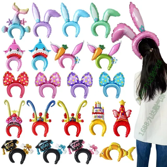 10pcs Big Cute Tiara Headband Balloon Rabbit Mermaid Shark Dog Animal Baby Shower Kids Toys Birthday Wedding Party Decoration