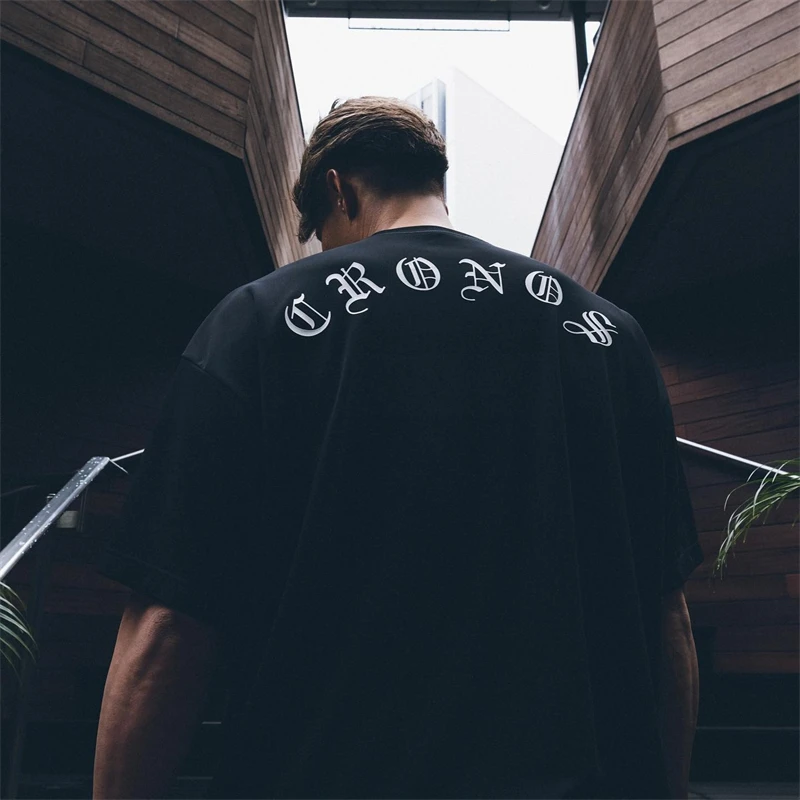T-shirt oversize da palestra T-shirt sportiva da uomo Estate maschile in cotone Fitness Bodybuilding Camicie da allenamento T-shirt a maniche corte Top - immagine 3