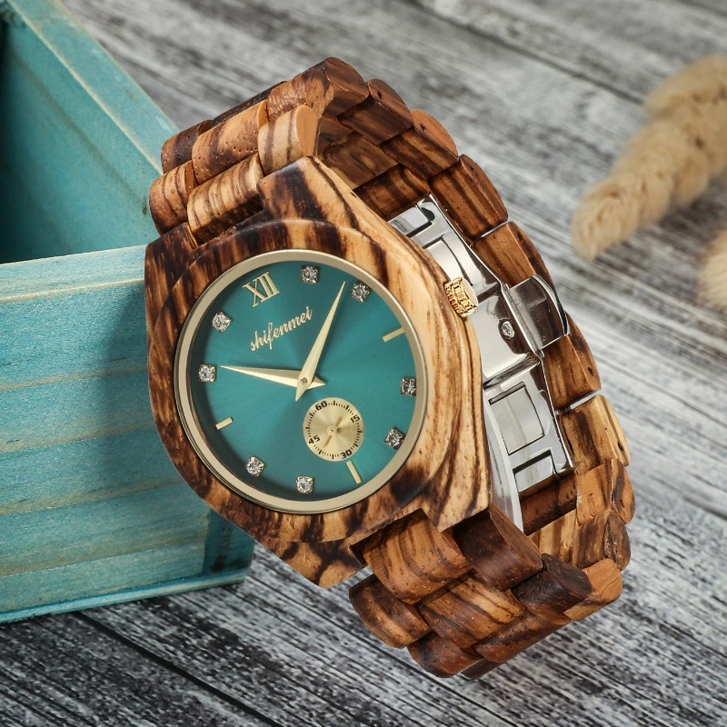 Wooden Watches for Women Quartz Luxury Fashion Casual Wristwatch Chronograph Clock Folding Buckle Strap Watch
