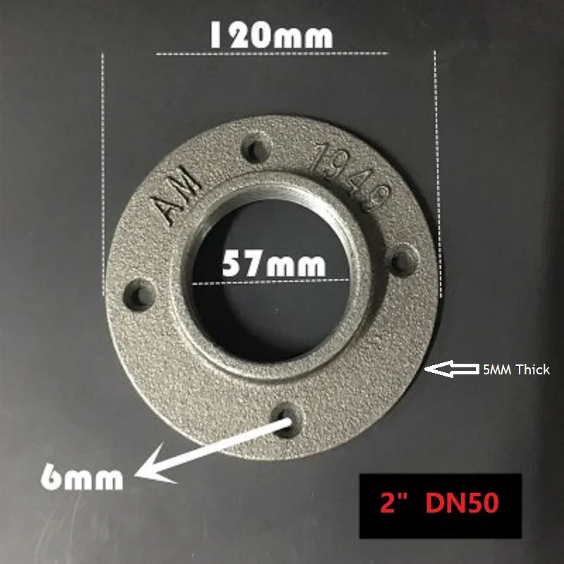 2Pcs/Lot Retro Floor Wall Mount Thread Cast Iron Flanges Casting Antique Flange Base Bracket For G2" DN50 Tube Pipe