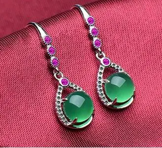 

DIY accessories S925 Sterling Silver micro inlaid green chalcedony Snowflake Long zircon Earrings 2.62g Jeweller