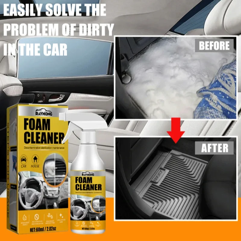Car Interior Foam Cleaner Car Seat Refresher Leather Care Stain Remover Maintenance Cleaner 60ml 1/2/3PC stain remover