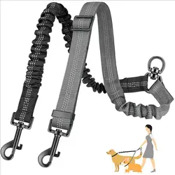 Dual Dog Leash with Elastic Extension for Outdoor Training - Suitable for Small to Medium Dogs (Grey)