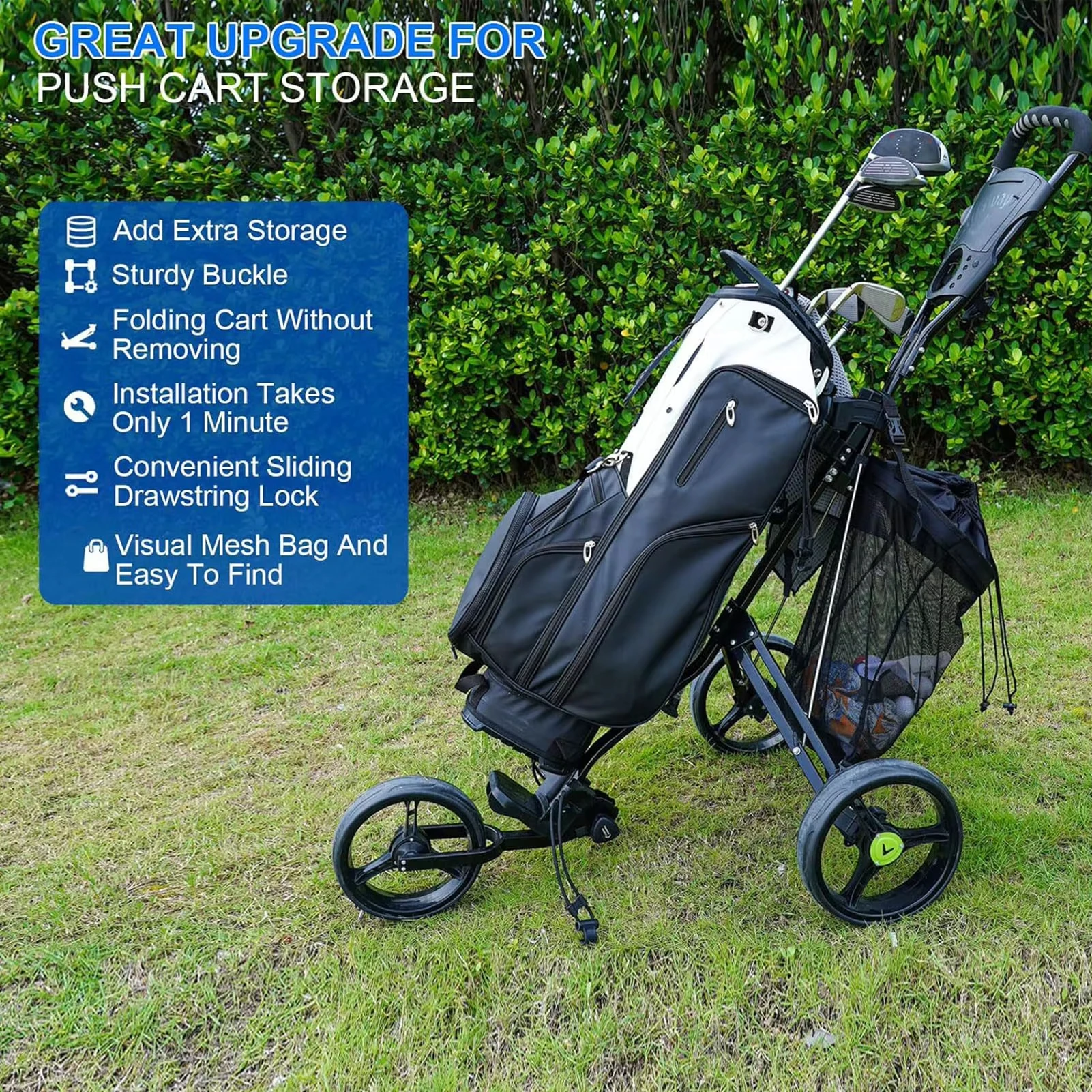 Trolley Net Bag Universal Golf Push Cart Mesh Bag Push Cart Organizer Golf Cart Back Storage Bag For Golf Gift Golf Accessories
