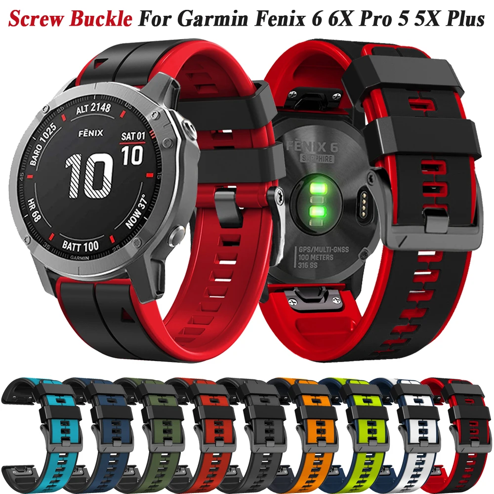 

22 26mm Screw Buckle Silicone Strap For Garmin Fenix 7 7X Pro 6 6X 5 5X Plus Forerunner 935 945 Epix Bracelet QuickFit Watchband