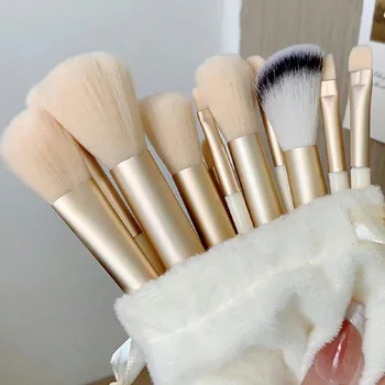 Set di pennelli per trucco da 13 pezzi per principianti, borsa portaoggetti in velluto con coulisse, portatile, da viaggio, per fondotinta in polvere, ombretto, fard