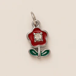 Adorable Gold - Plated Enamel Charms - DIY Jewelry Making Pendants (Little red flower)