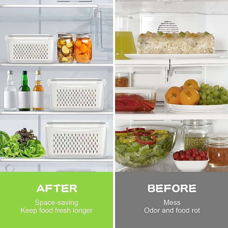 Fruit Vegetable Storage Containers For Fridge, 3 Pack Produce