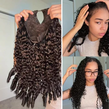 Parrucche in Capelli Umani Ricci Birmani con Parte a V, Densità 230%, Pronte da Indossare, Mezza Parrucca con Laccetti, Parrucca in Capelli Ricci Birmani
