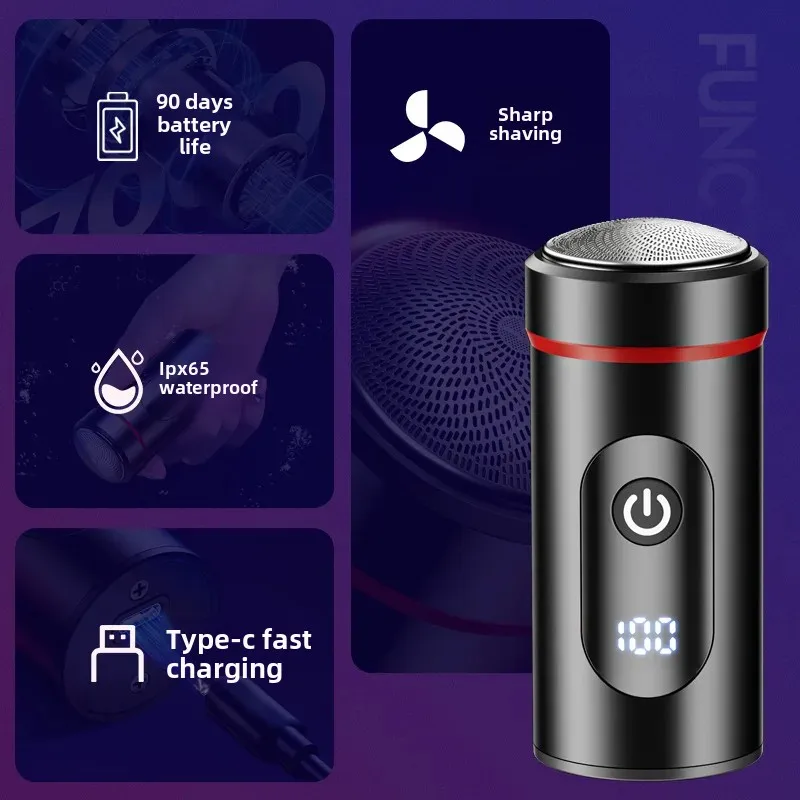 Mini Portable USB Car Shaving Razor German Small Cannon Shaver Digital Display High Power Shaver Compact Travel Grooming Tool