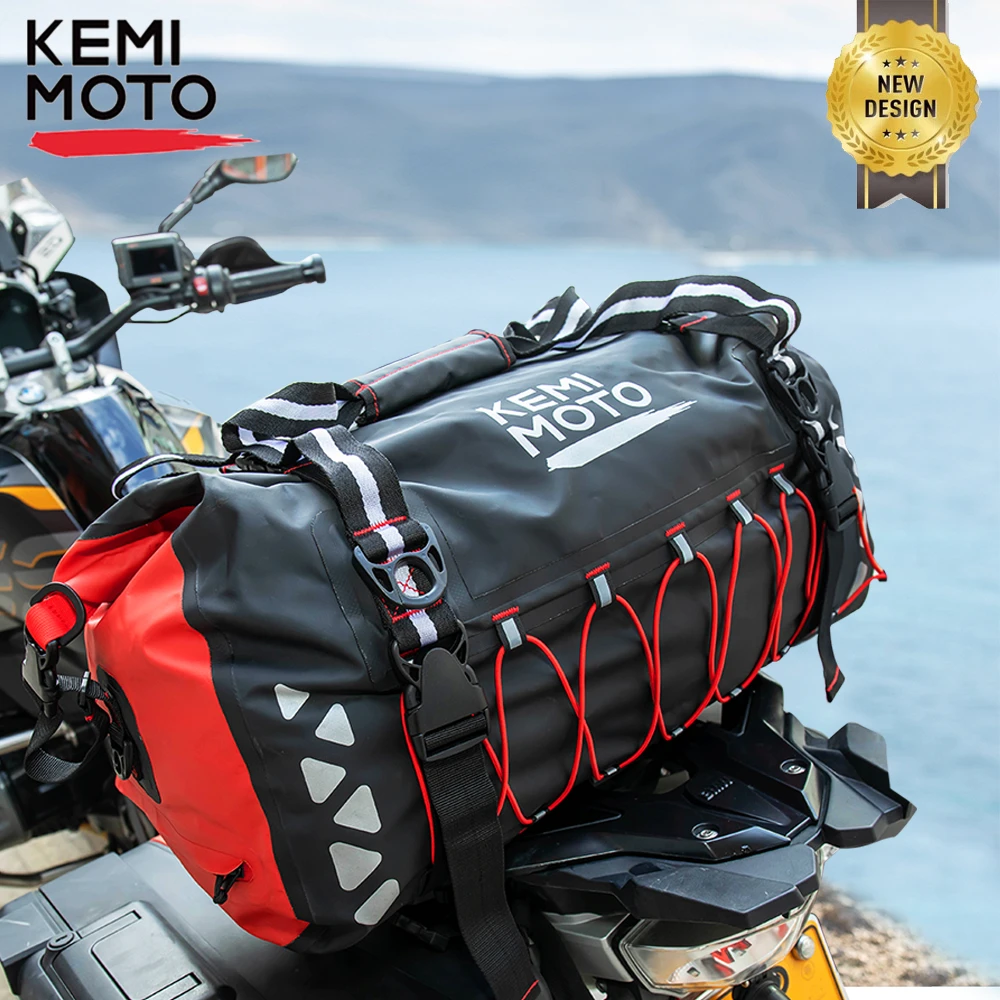 KEMIMOTO Motorcycle Bag Waterproof PVC Tail Bags Reflective Tail Duffle