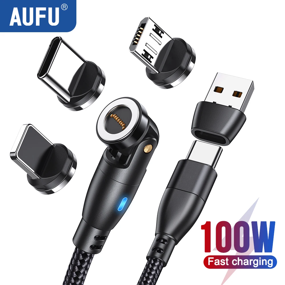 

AUFU PD 100W 540 Rotate Magnetic Cable USB C to Type C Cable 5A Fast Charging Data Cord For Macbook iPhone Xiaomi Huawei Laptop