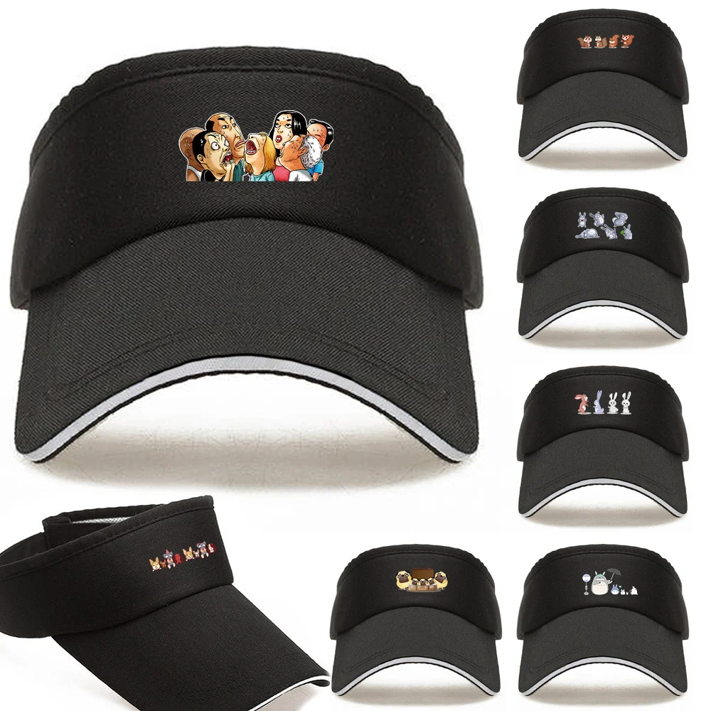 

Summer Breathable Air Sun Hats Adjustable Protection Empty Top Hat Cartoon Patternn Beach Tennis Golf Running Sunscreen Cap